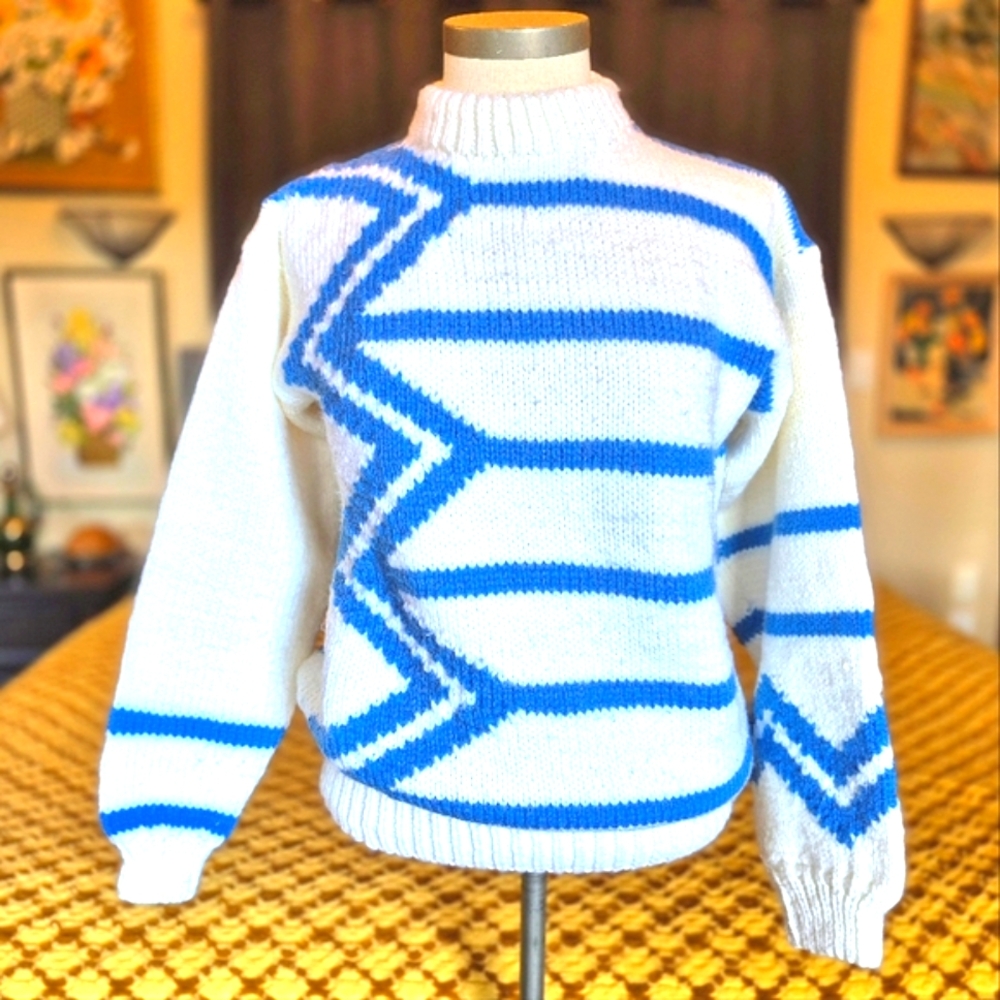 Vintage Handknit Striped/Chevron Sweater - Picture 2 of 7